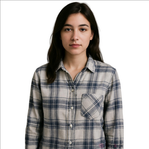 BDG Women's Flannel Button Up Long Sleeve Shirt Gray White Large